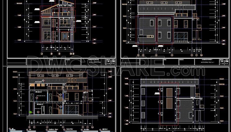432. Download Cad Design Drawings For A 3-story House With Dimensions 8.7m X 17.5m (3)