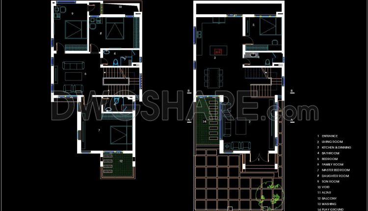 433. Free Cad Drawings – Two‑story Family Home, 360 Square Meters (1)