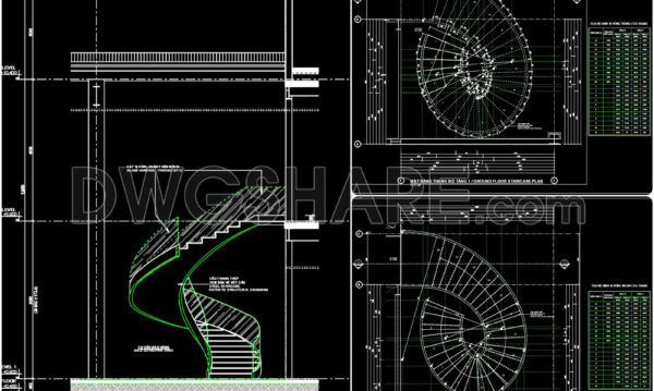 446. Architectural Section – Helical Staircase with Stainless Steel and Tempered Glass