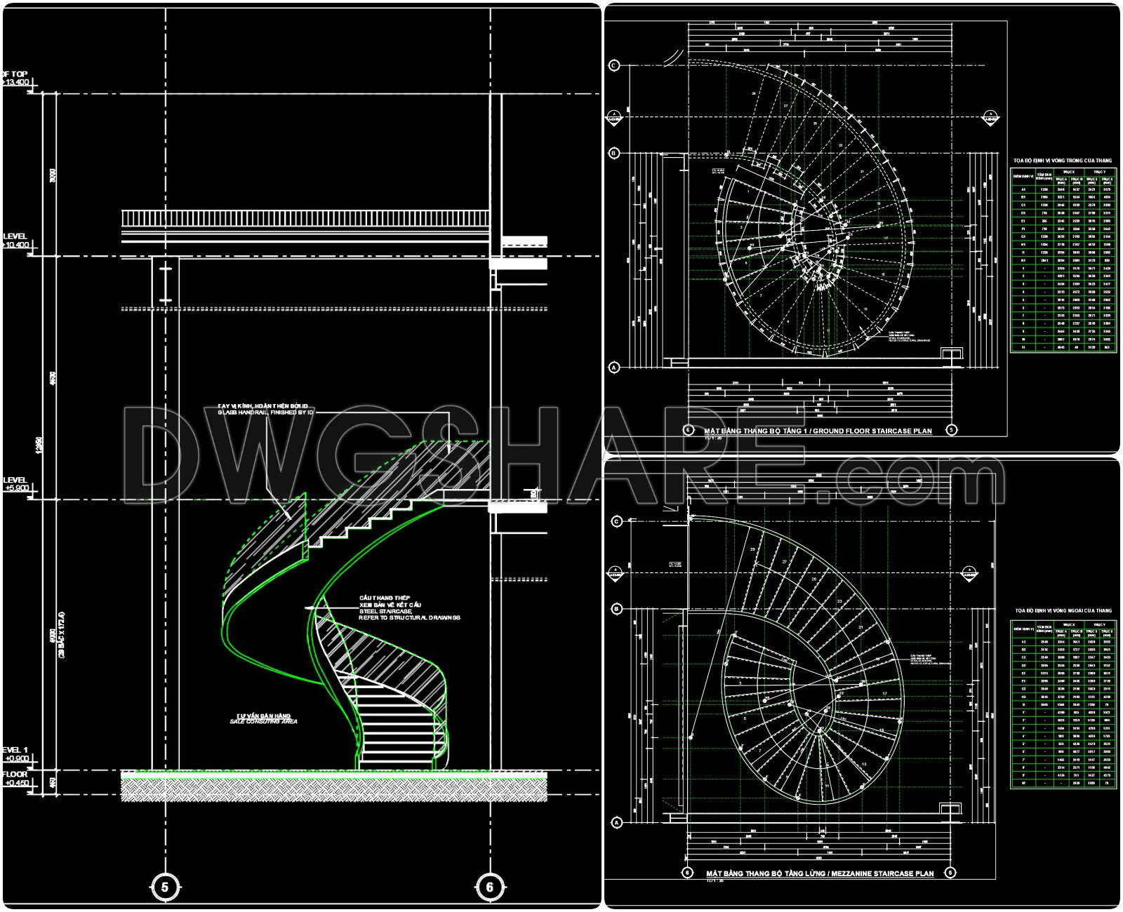 446. Architectural Section – Helical Staircase with Stainless Steel and Tempered Glass (1)