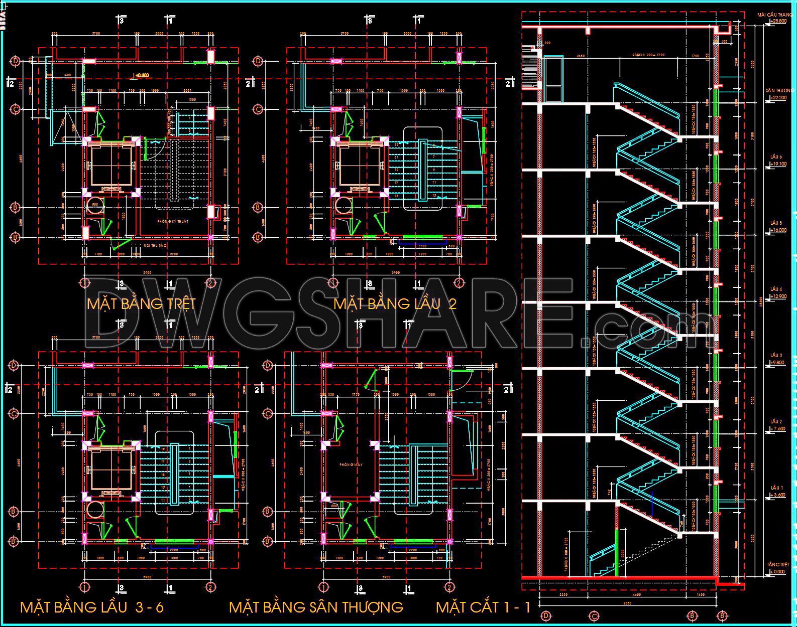 447. Download free detailed CAD drawings of staircases and elevators for buildings (1)