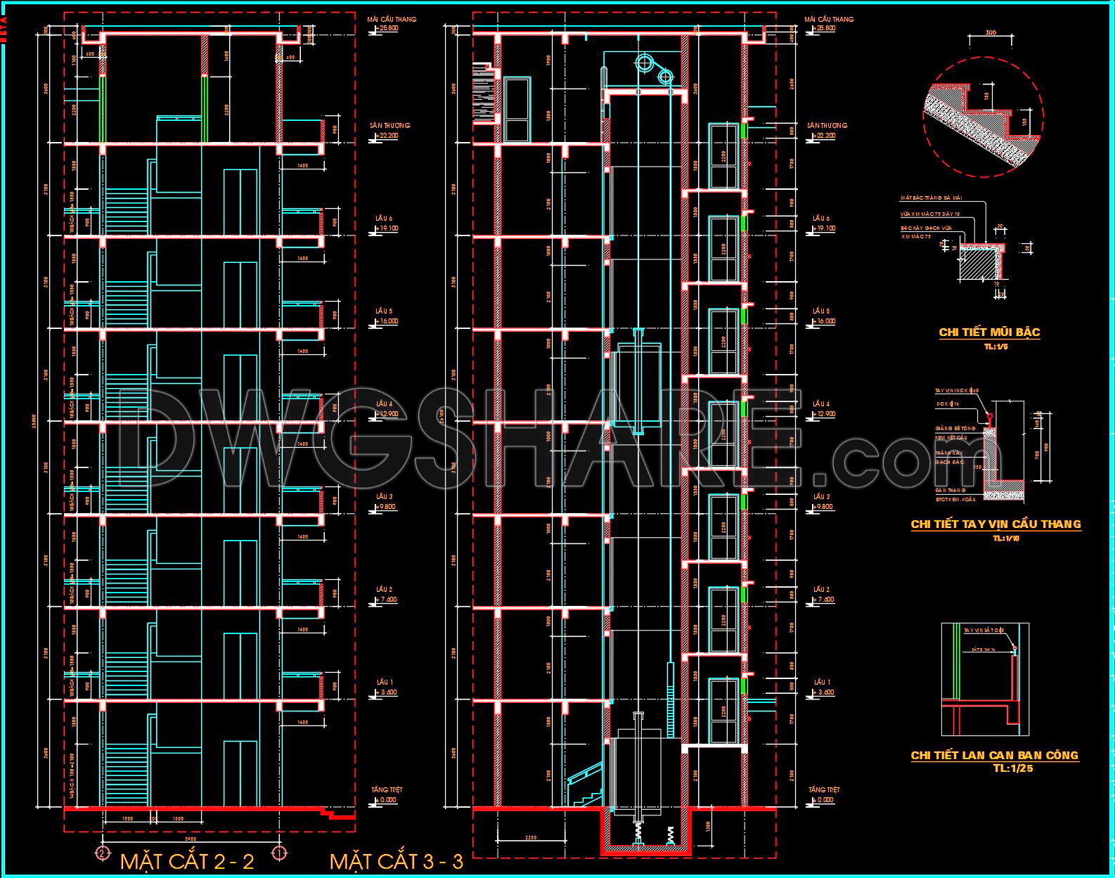 447. Download free detailed CAD drawings of staircases and elevators for buildings (2)