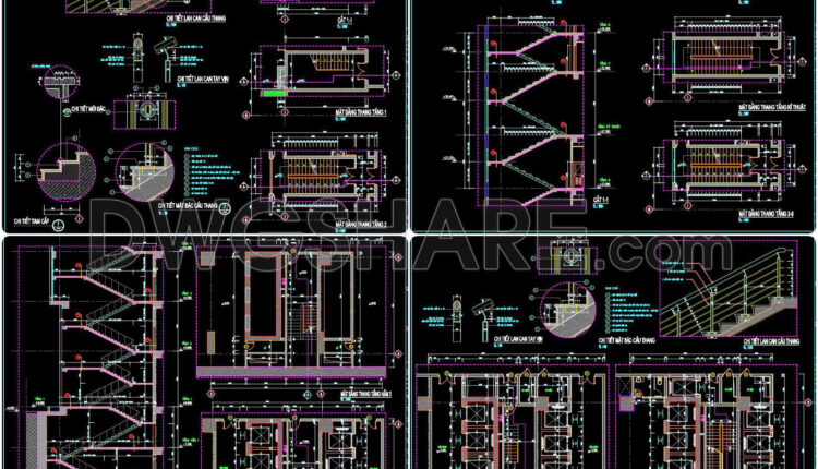 450. Download free detailed CAD drawings of staircases and elevators for buildings (2)