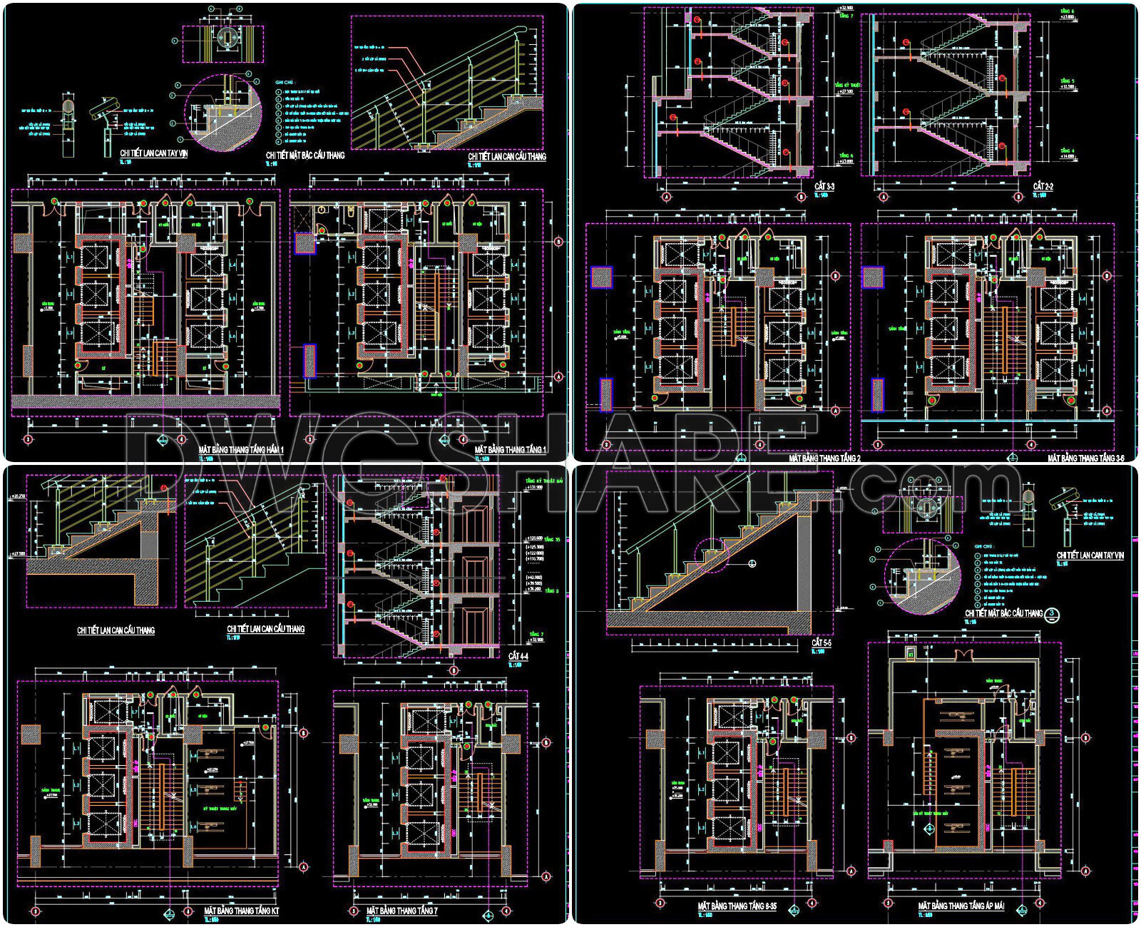 450. Download free detailed CAD drawings of staircases and elevators for buildings (2)