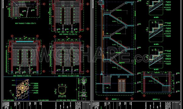 460. Download Detailed CAD Staircase Designs for Townhouses for Free