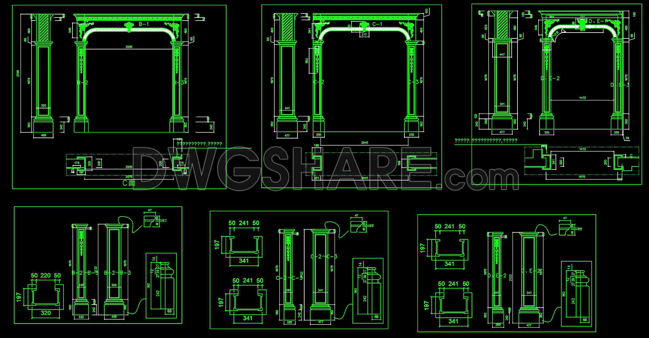 579. Download Detailed CAD Drawings of Classical Decorative Gate and Column System (1)