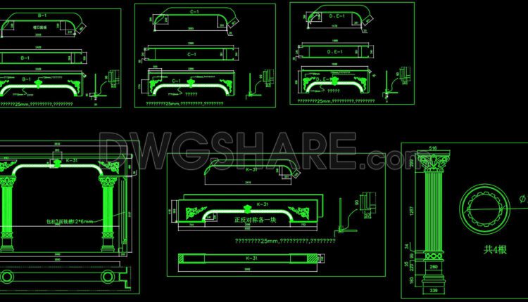 579. Download Detailed CAD Drawings of Classical Decorative Gate and Column System (2)