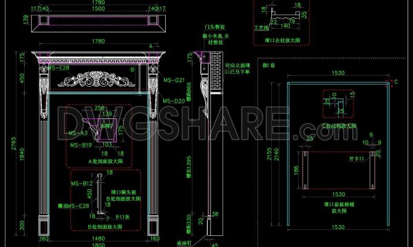 9 months ago
                

                
             358581. Download Free Detailed CAD Drawing of Decorative Door Frame