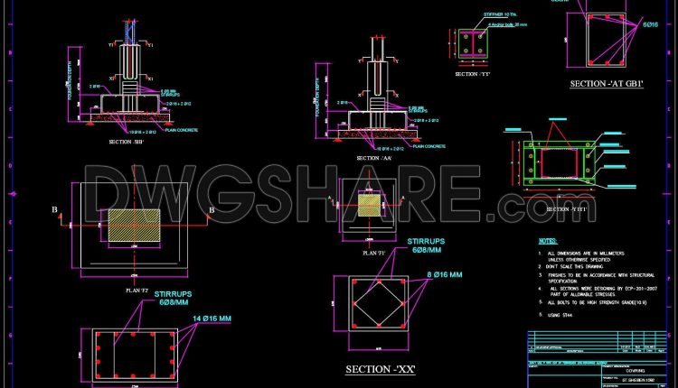 652. Foundation and Base Connections CAD Details – Free Download ...