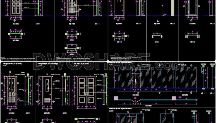 788. Free CAD Detail Drawings – Wooden & Glass Doors, Curtain Walls for Towers (3)