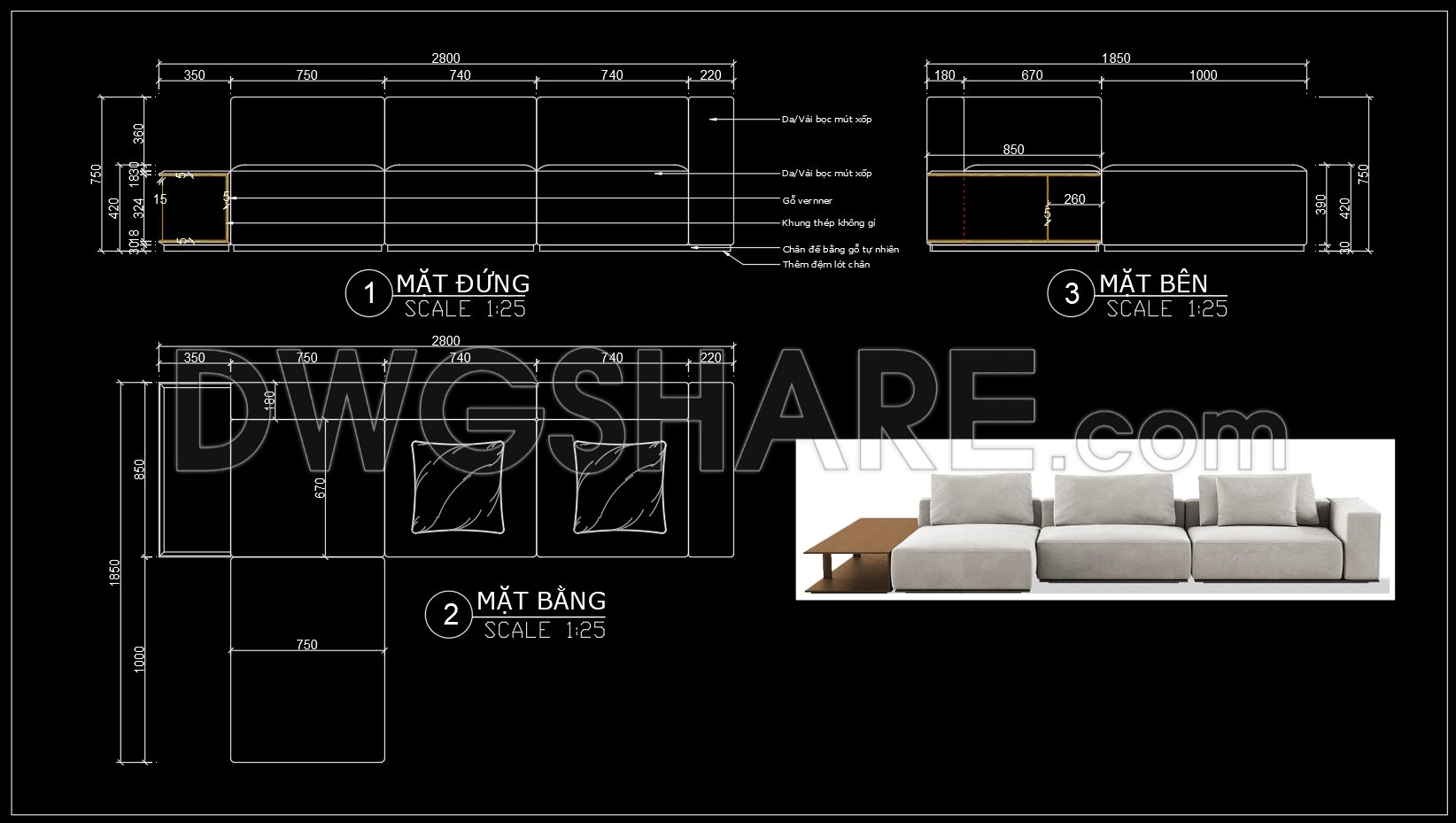 81. Free Download CAD Drawings of Luxury Sofa with Full Dimensions (1)