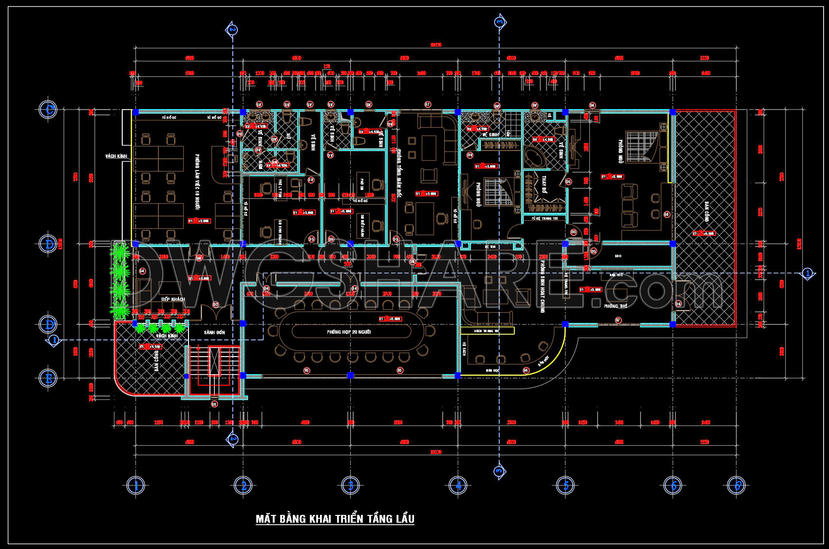 Cad Plan Example 814. Free Download – CAD Floor Plan for a 16m x 35m Office Building
