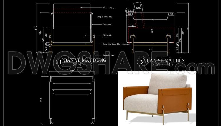 82. Free Download Modern Sofa CAD Drawing – Complete Dimensions & Views (1)