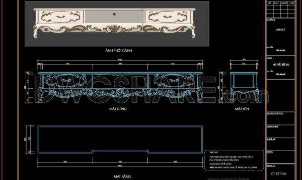83. Free Download Living Room TV Cabinet 2D CAD Drawing