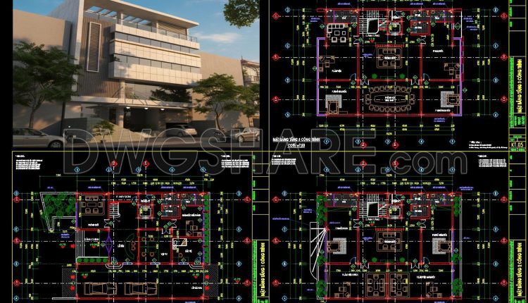 98. Architectural Floor Plans Of A 3-story Office Building – Free Download Detailed Cad Drawings