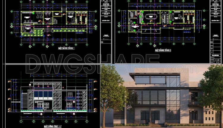 105. Free Download – Floor Plan And Elevation Drawings Of A 2-storey Office Building 2