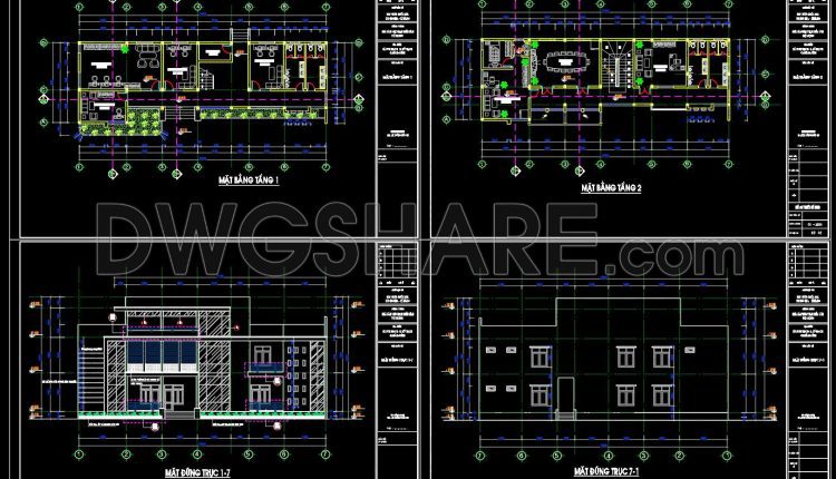 105. Free Download – Floor Plan And Elevation Drawings Of A 2-storey Office Building