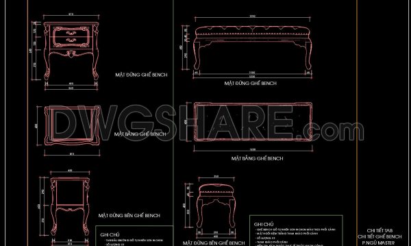 128. Free Download – CAD Shop Drawings of Dressing Table and Bed Bench