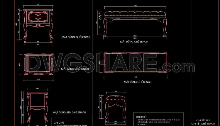 128. Free Download – CAD Shop Drawings of Dressing Table and Bed Bench (1)