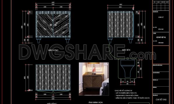 132. Free Download – CAD Shop Drawing of Bedside Table