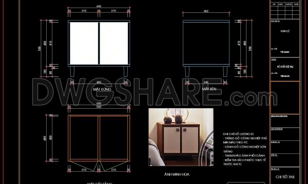 133. Free Download – CAD Shop Drawing of Bedside Table