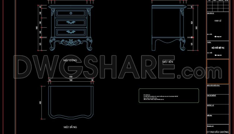 136. Free Download – CAD Shop Drawing of Bedside Table (1)