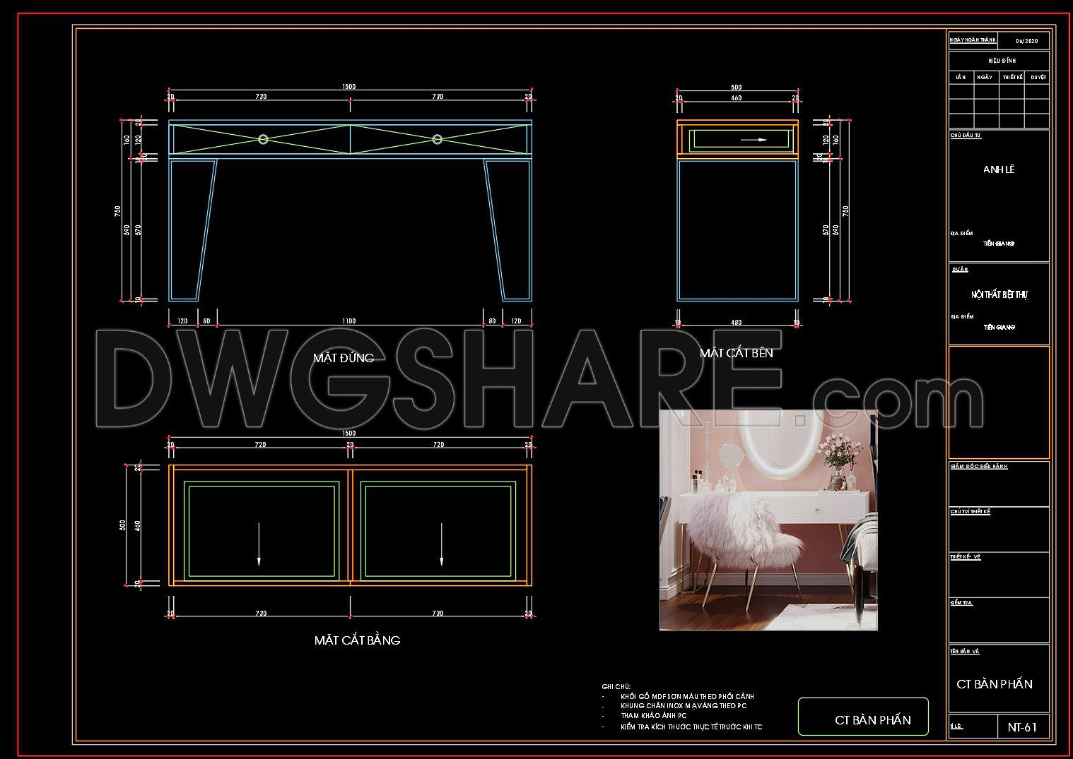 140. Free Download – Dressing Table CAD Shop Drawing for Bedroom (1)