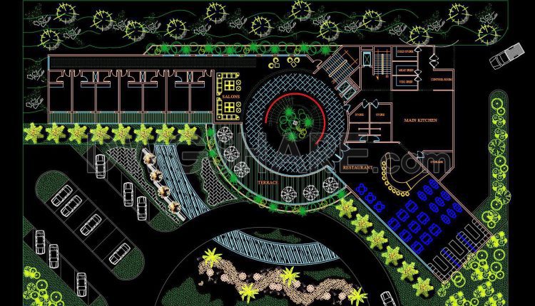 141. Download CAD floor plan drawings of a hotel and restaurant design (2)