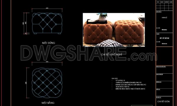 144. Free Download – Bed Bench CAD Shop Drawing for Bedroom