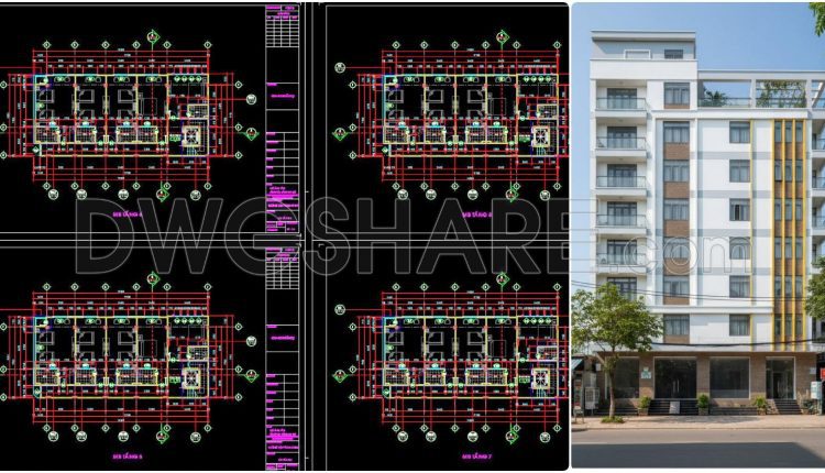 164. Free Cad Download – 10-storey Hotel Architectural Drawings (9×19m) 2