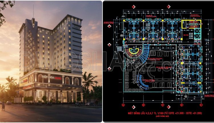 166. Free Download Cad Drawing Of Typical Hotel Floor Plan (levels 4–7) 2