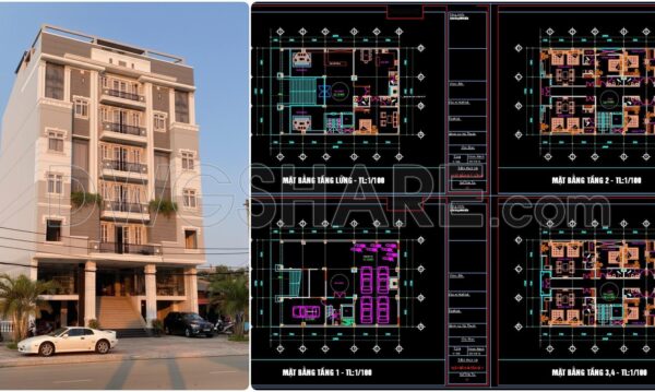 169. Free Mini Hotel CAD Drawings Download – Detailed Multi-Storey Architectural Floor Plans (Scale 1/100)