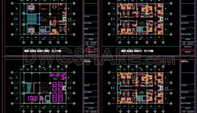 169. Free Mini Hotel Cad Drawings Download – Detailed Multi-storey Architectural Floor Plans (scale 1-100) (2)
