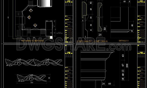 258. Download Construction Technical Drawings of Classic-Style Residential Kitchen Cabinets