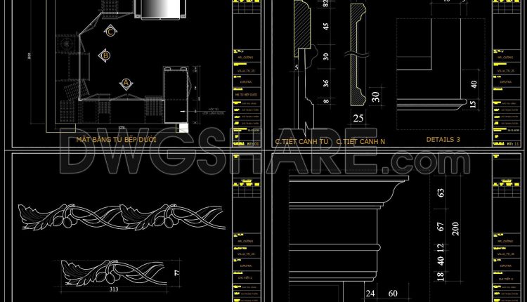 258. Download Construction Technical Drawings Of Classic-style Residential Kitchen Cabinets (1)