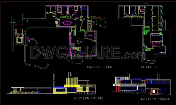 29. Free download CAD architectural drawings of a residential house layout with swimming pool and garage