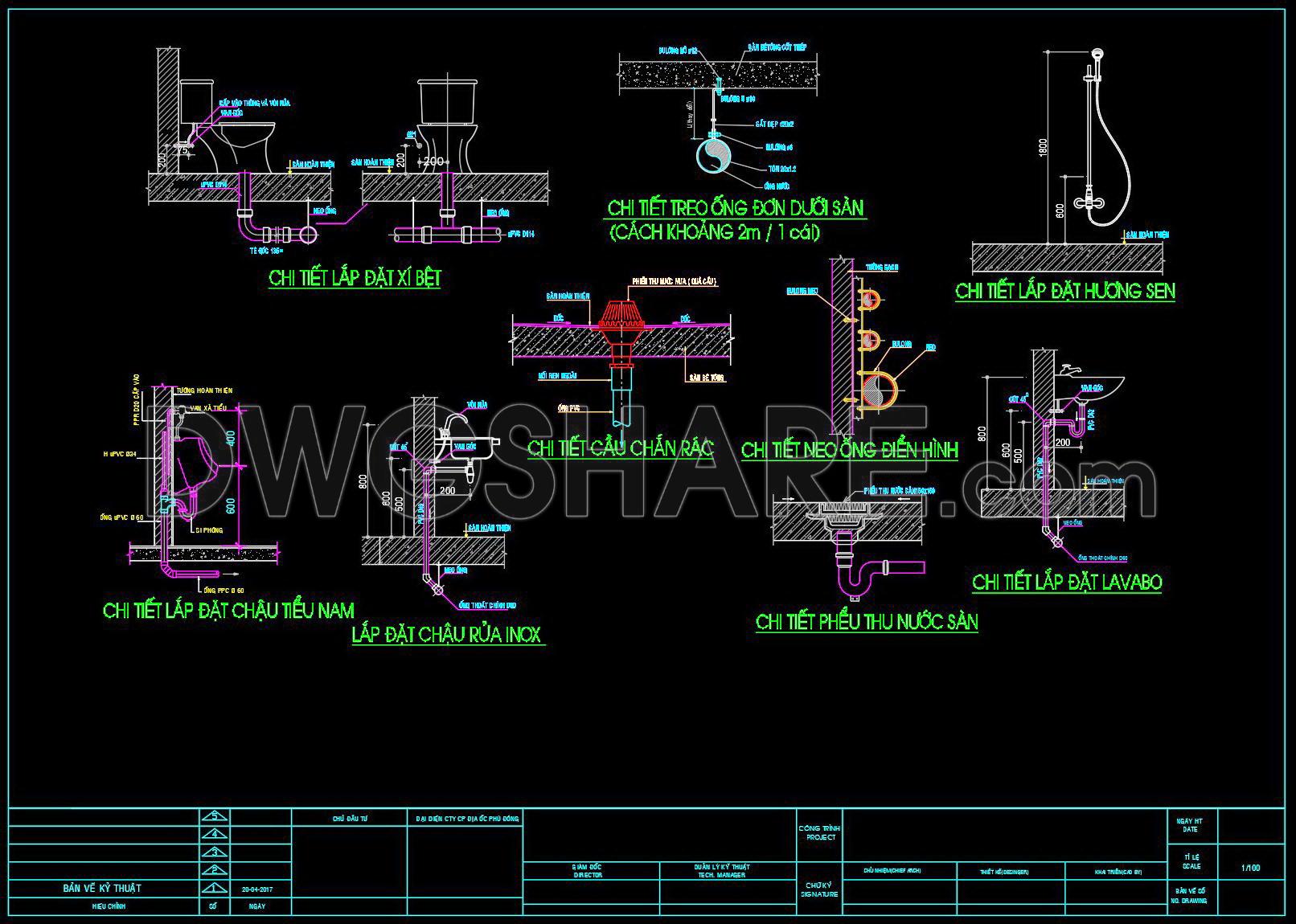 316. CAD drawings detailing the design of water supply and drainage systems for a 3-story townhouse (2)