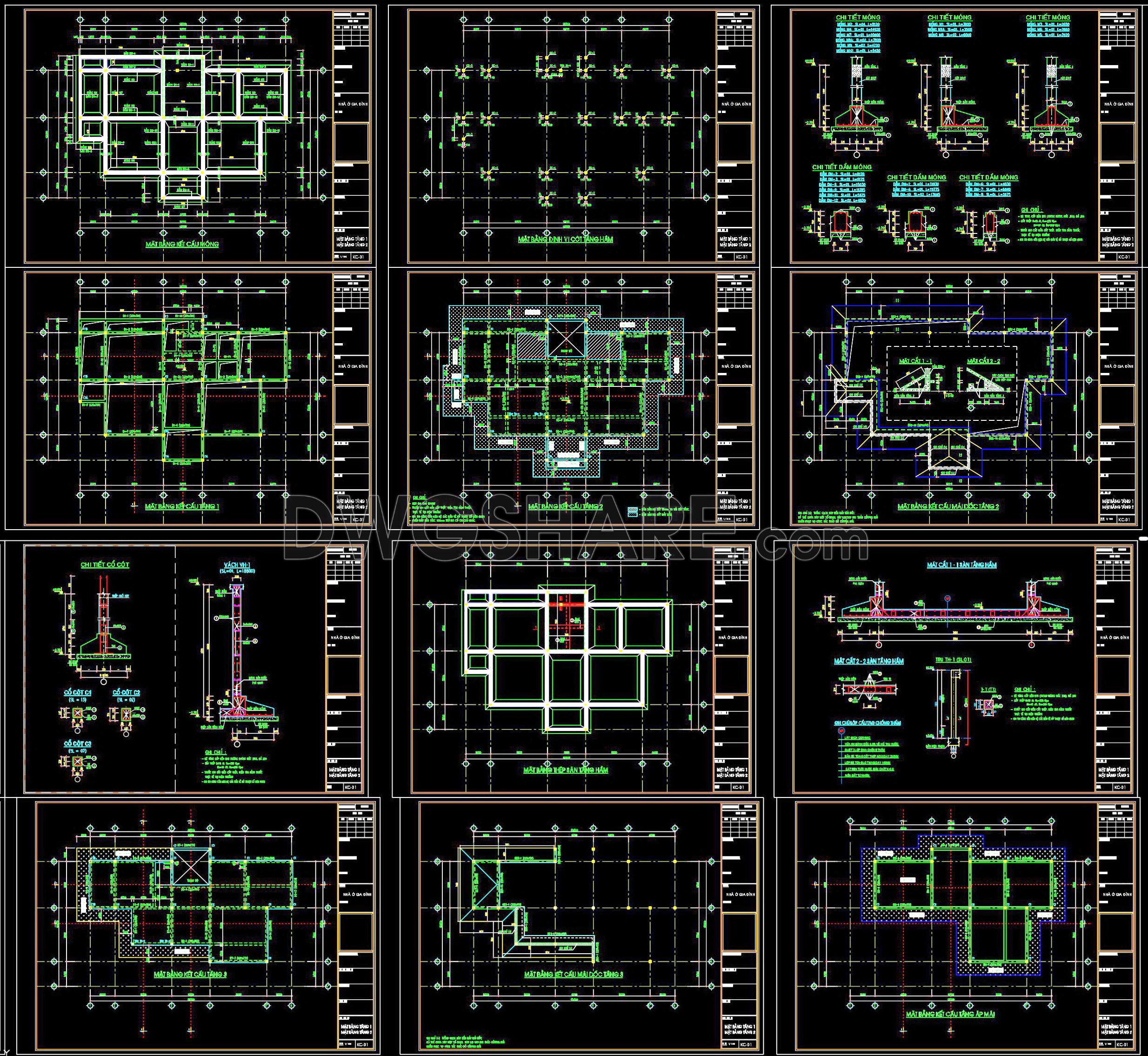 360. Free Download of Structural CAD Drawings for 12.1m x 19.5m Reinforced Concrete Townhouse (1)