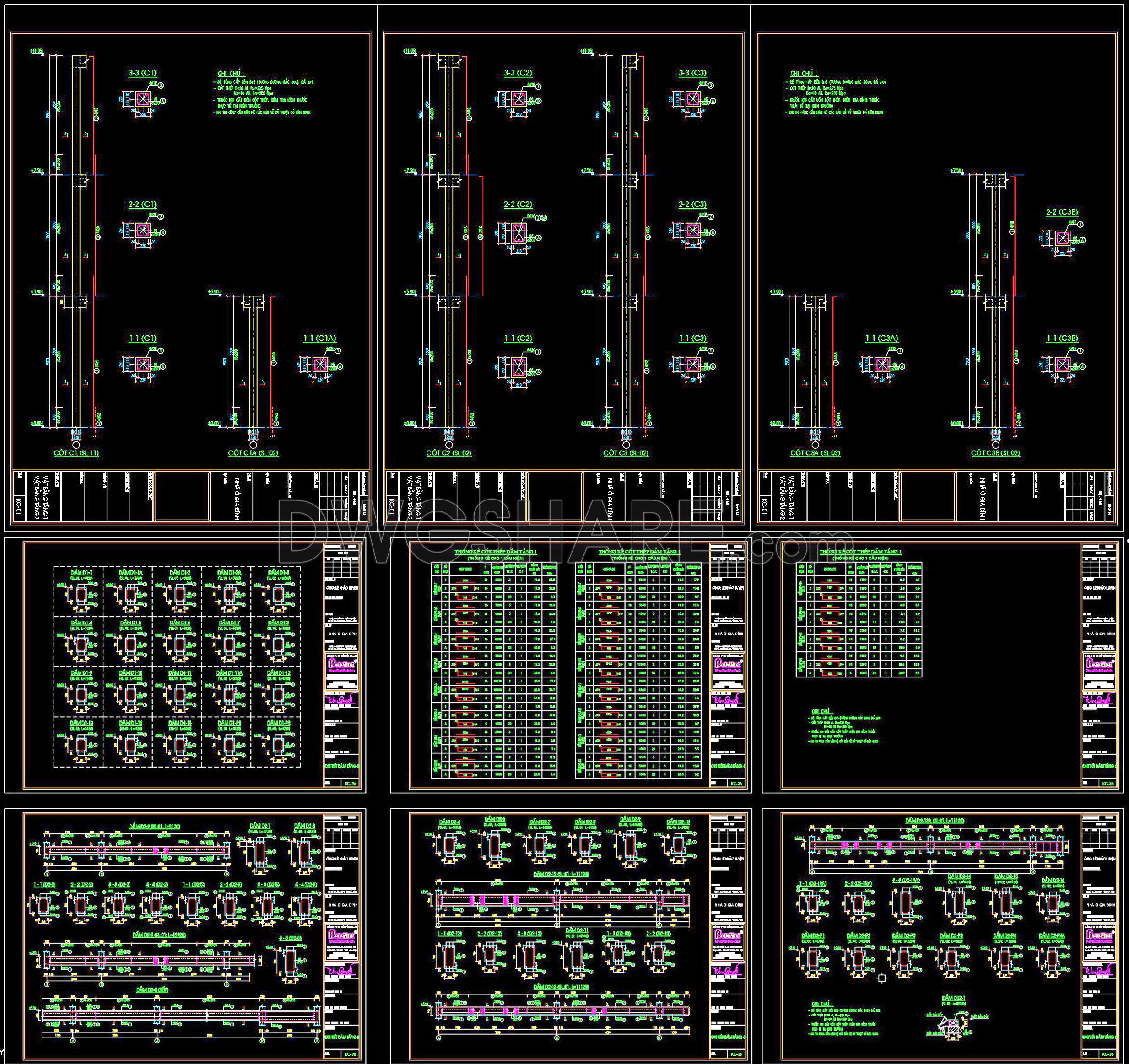 360. Free Download of Structural CAD Drawings for 12.1m x 19.5m Reinforced Concrete Townhouse (2)