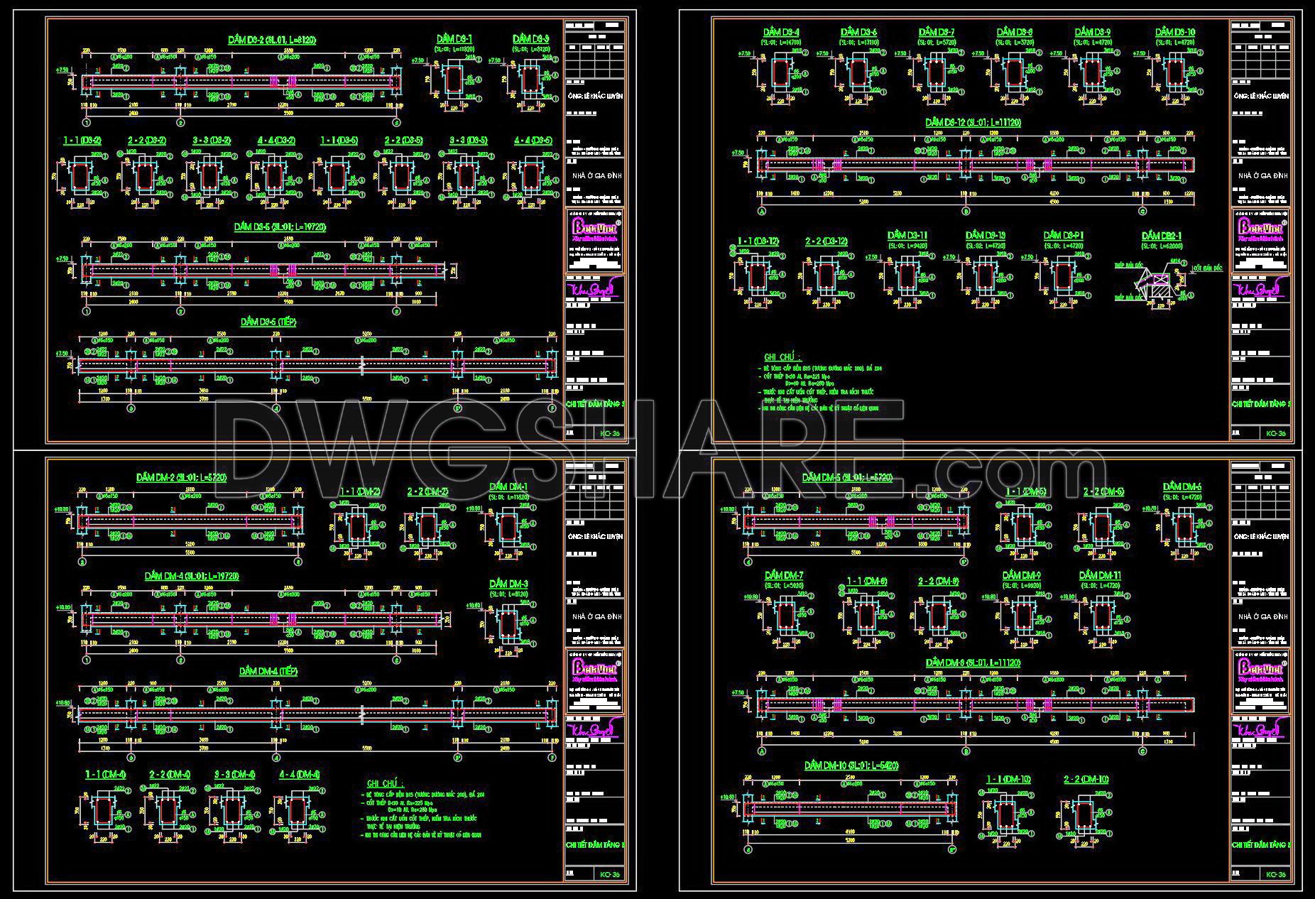 360. Free Download of Structural CAD Drawings for 12.1m x 19.5m Reinforced Concrete Townhouse (3)