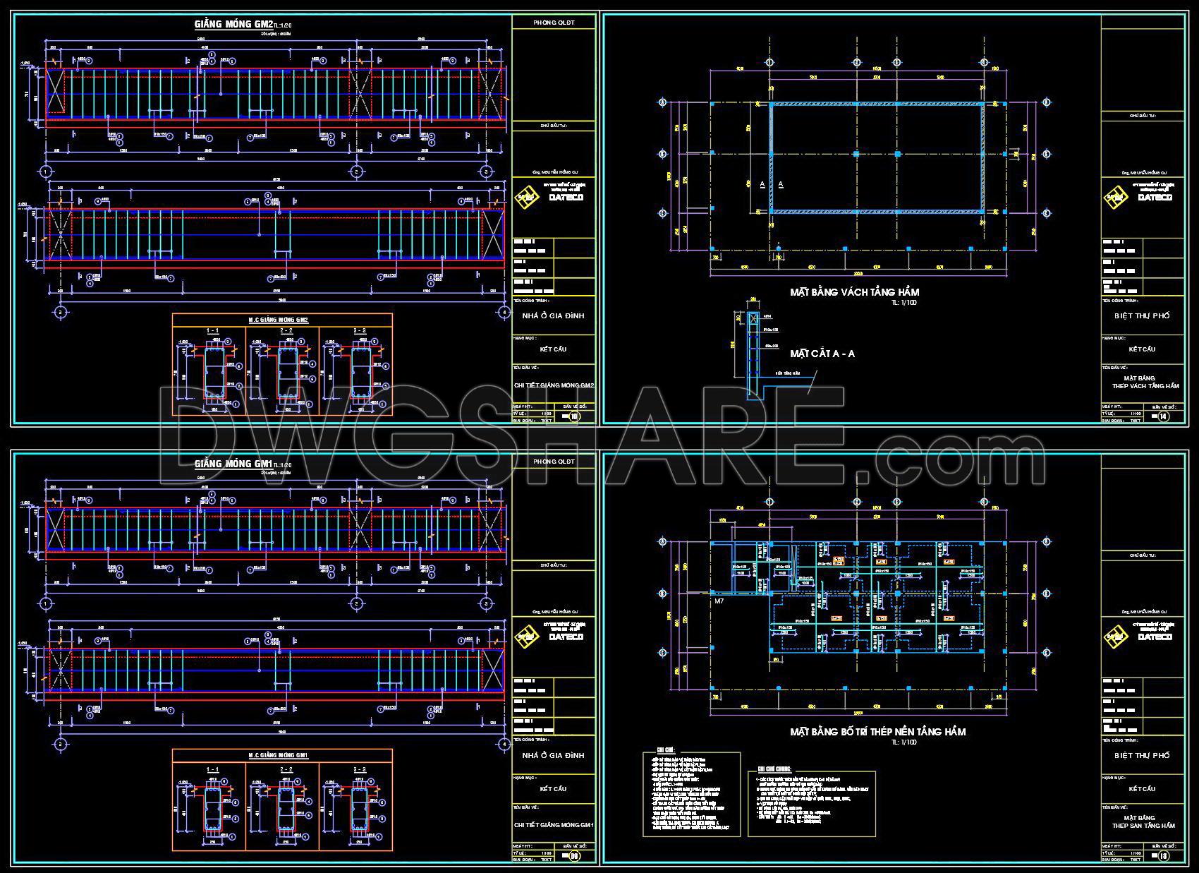 363. Free Download of Structural CAD Drawings for 7.5m x 13.5m Reinforced Concrete Townhouse (2)