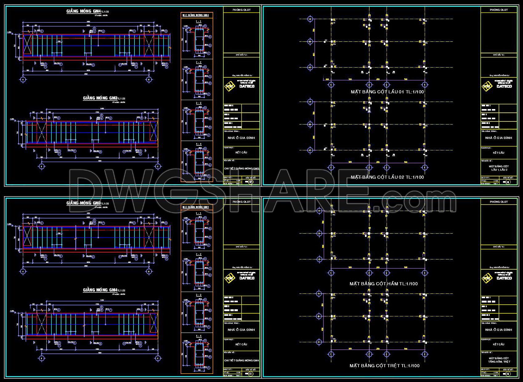 363. Free Download of Structural CAD Drawings for 7.5m x 13.5m Reinforced Concrete Townhouse (3)