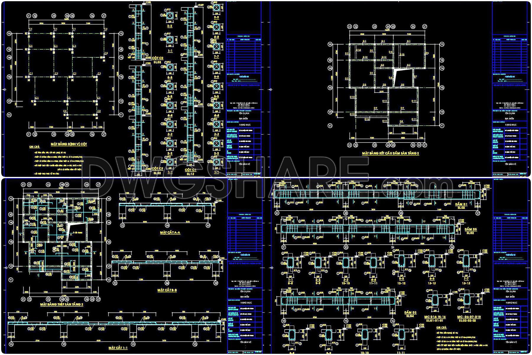 364. Free Download of Structural CAD Drawings for 11m x 12m Reinforced Concrete Townhouse (2)