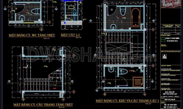 382. Free Download 2-Storey Townhouse CAD Drawings – Staircase & Toilet Detail Plans