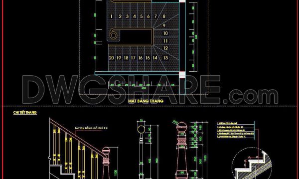 387. Free Download CAD DWG – Detailed Stairs for Townhouse Design