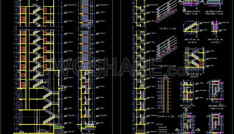 451. Free CAD drawings – Emergency staircases for 18‑story building (5)