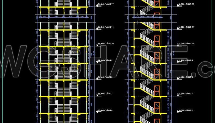 451. Free CAD drawings – Emergency staircases for 18‑story building (2)