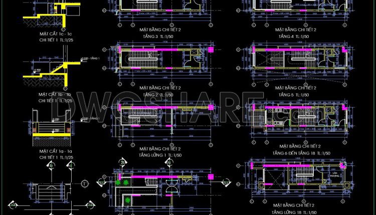 451. Free CAD drawings – Emergency staircases for 18‑story building (1)