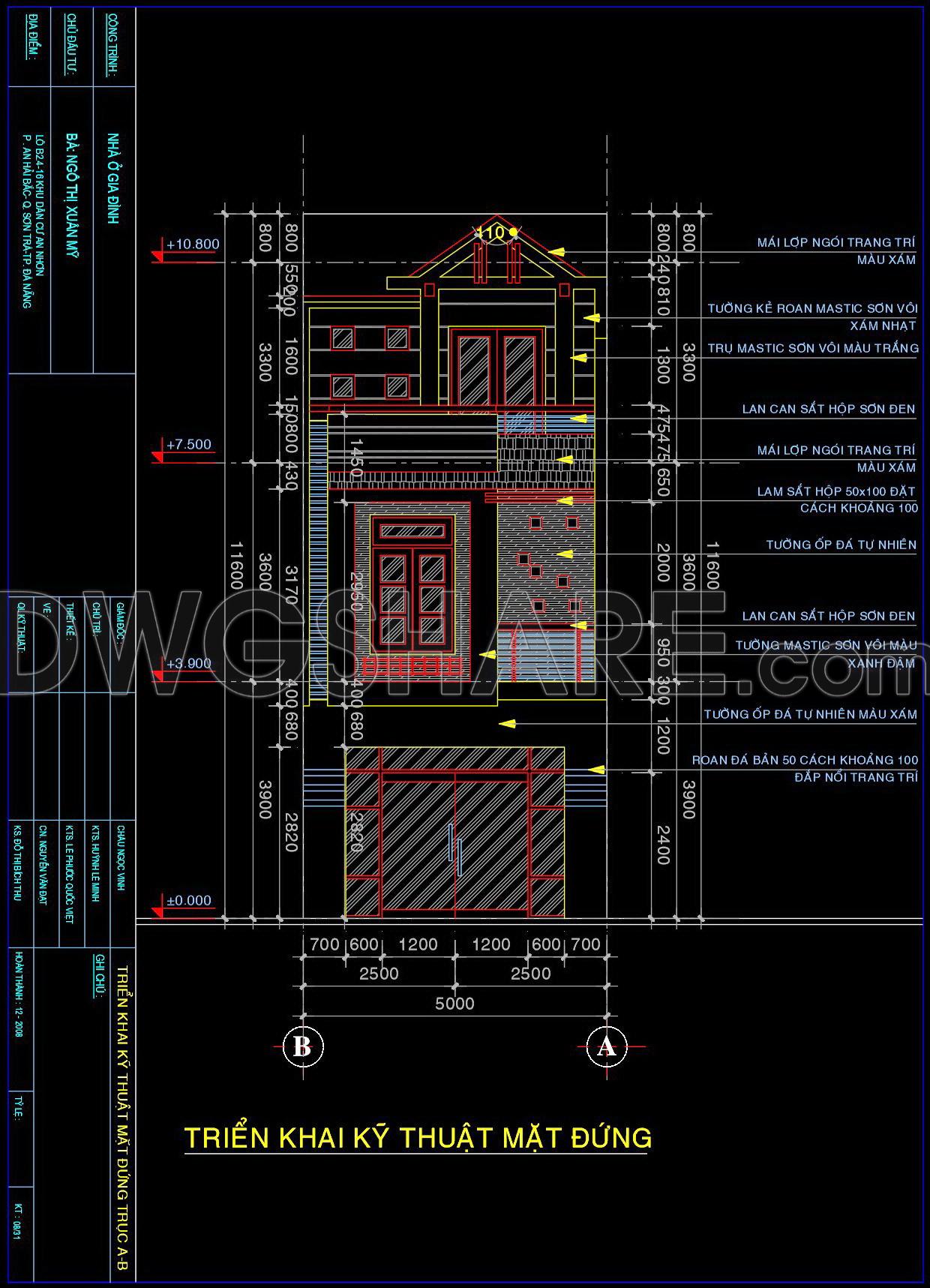473. Download CAD Design Drawings for a 3-Story House with Dimensions 5m x 12.8m (2)