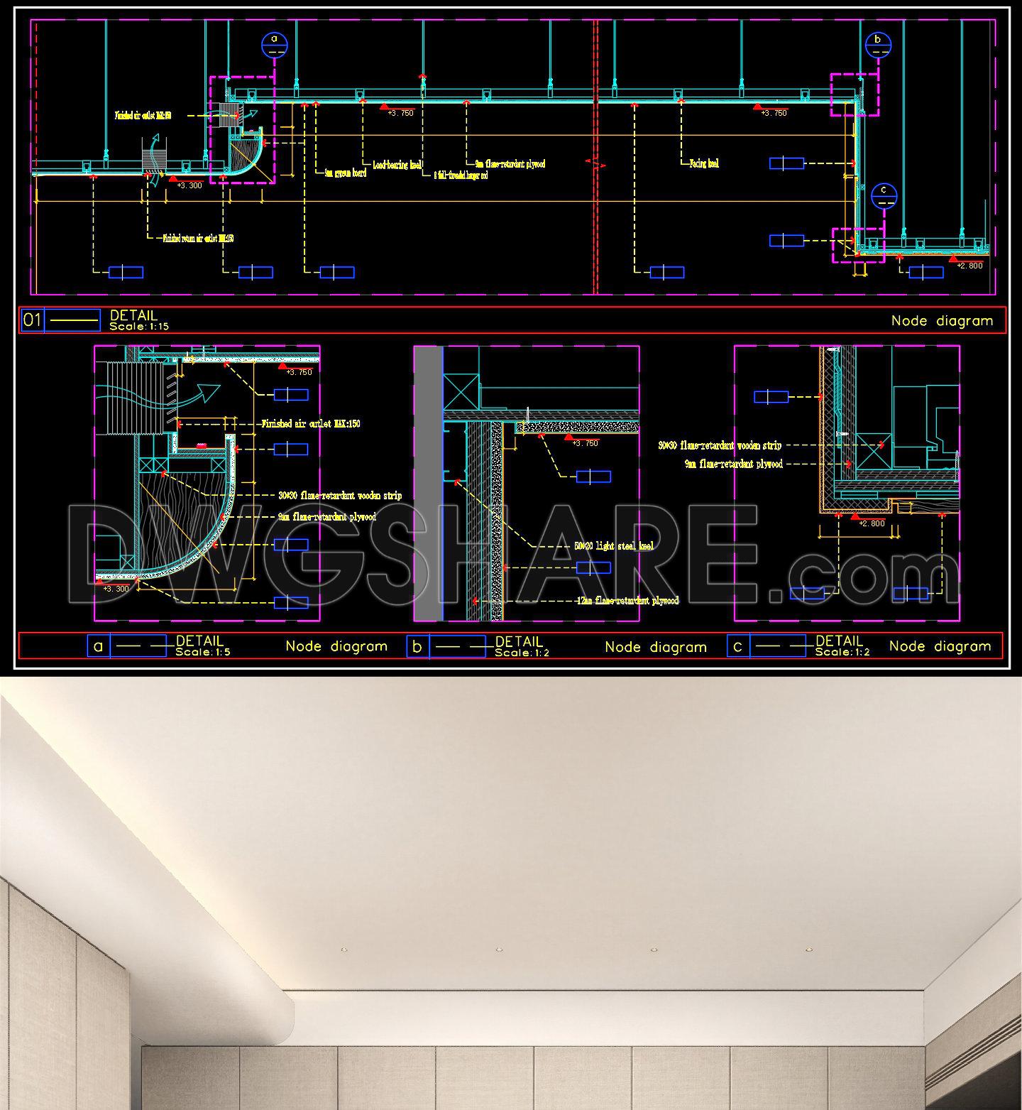 566. Free download Curved Ceiling Light Trough CAD Detail (2)